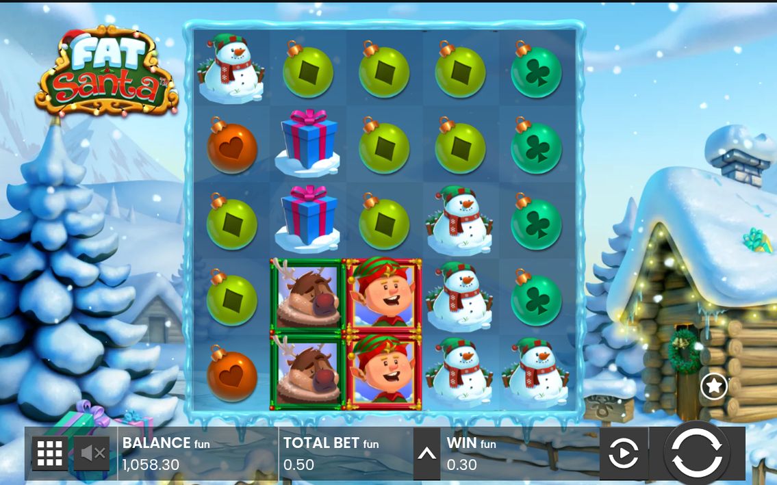 Basisspiel mit eingerasteten Pasteten und Santa als Wild